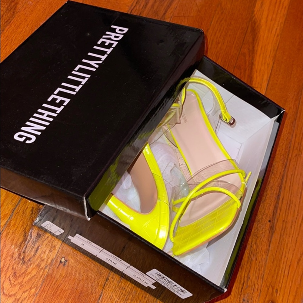 Neon green mule heels